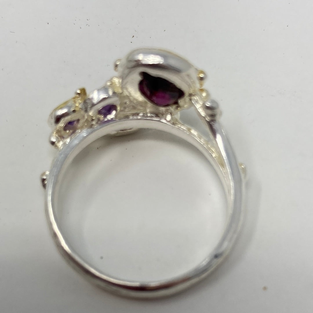 Genuine Garnet & Amethyst Ring