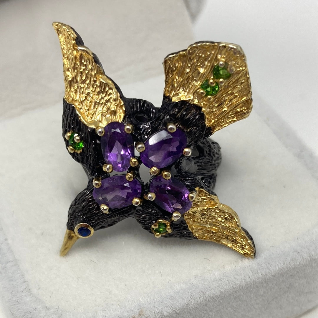 Intriguingly Unique,  Genuine Amethyst Bird Ring