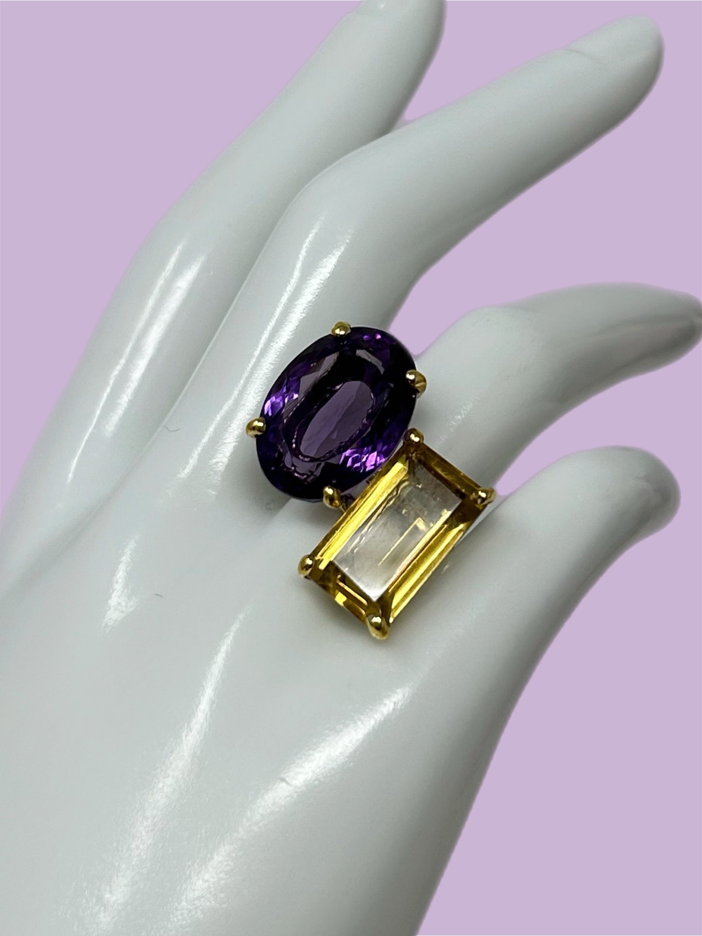 Genuine Amethyst & Citrine  Kiss Ring
