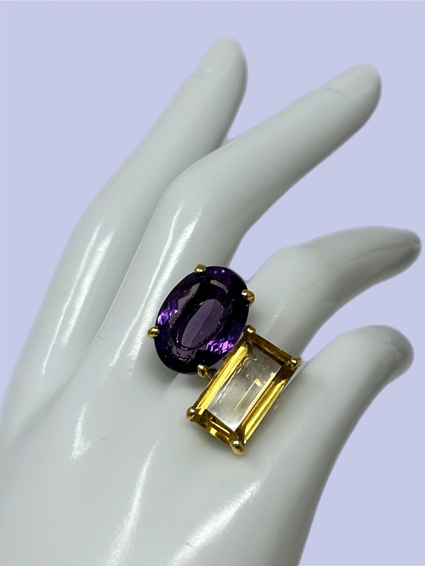 Genuine Amethyst & Citrine  Kiss Ring