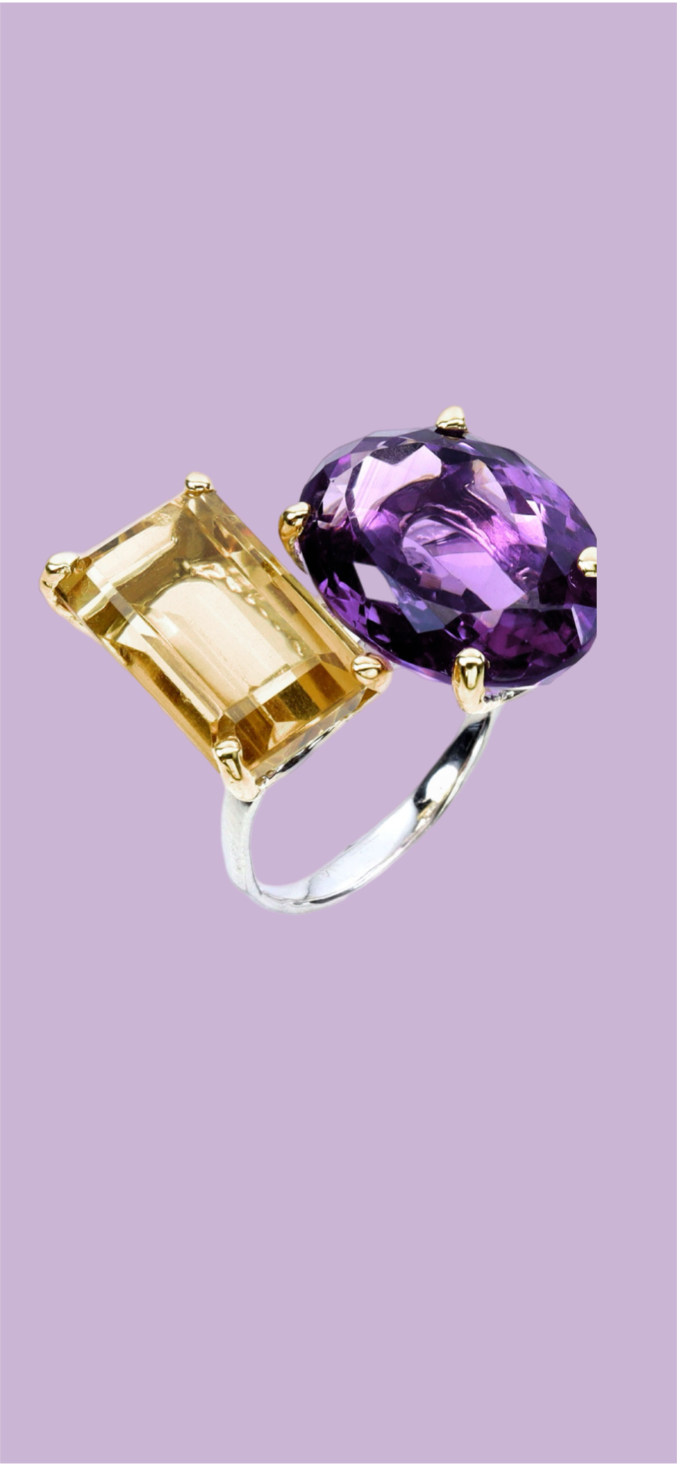 Genuine Amethyst & Citrine  Kiss Ring