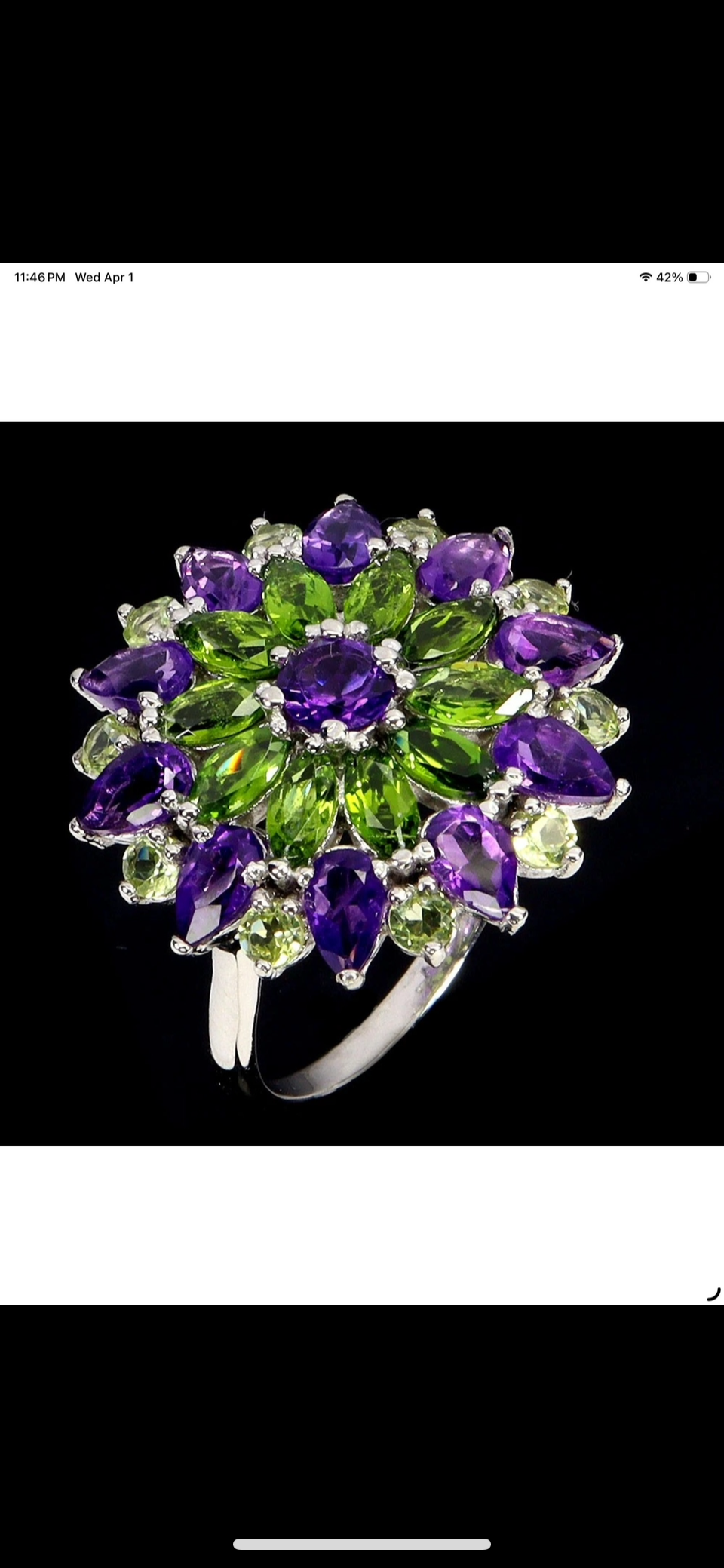 Genuine Amethyst, Russian Chrome Diopside Diopside, Peridot Ring