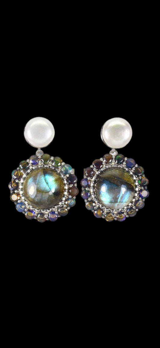 Genuine Labradorite Earrings with Pearls