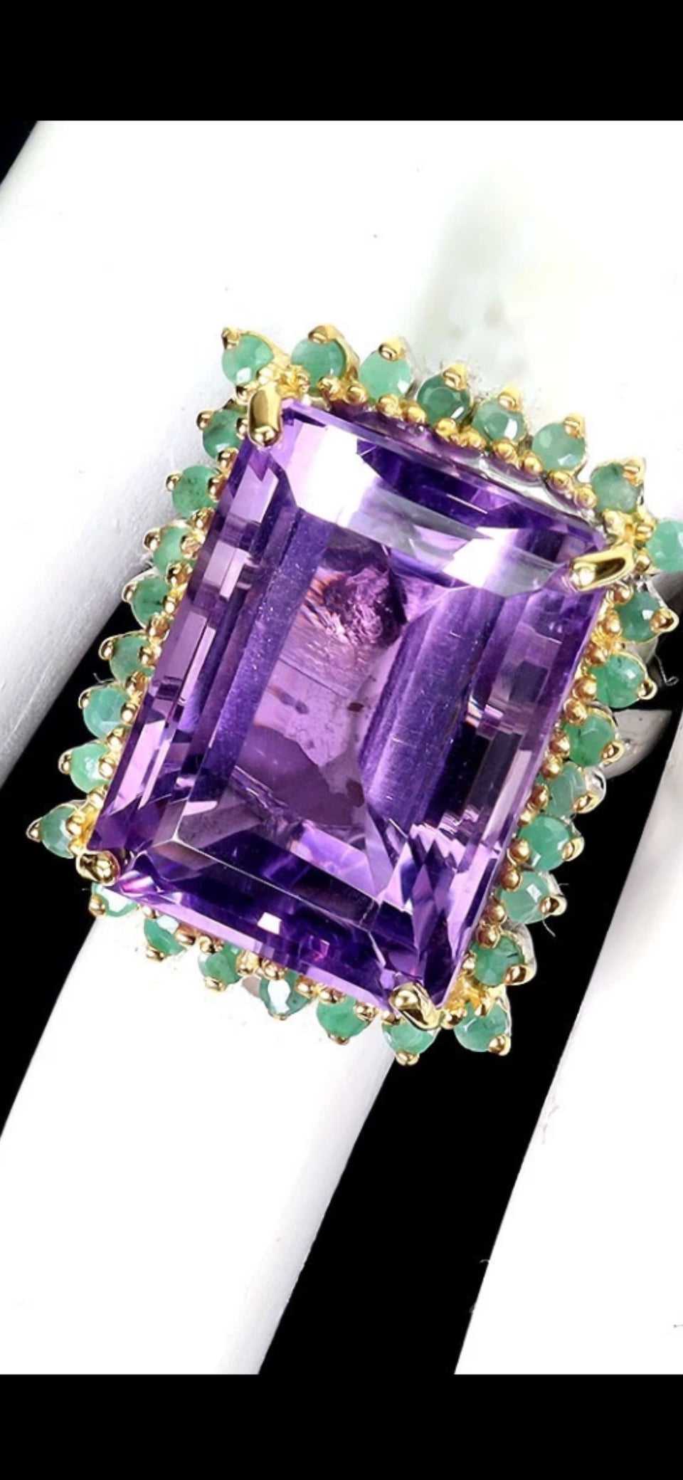 44 CT Amethyst & Emerald Ecstasy Ring