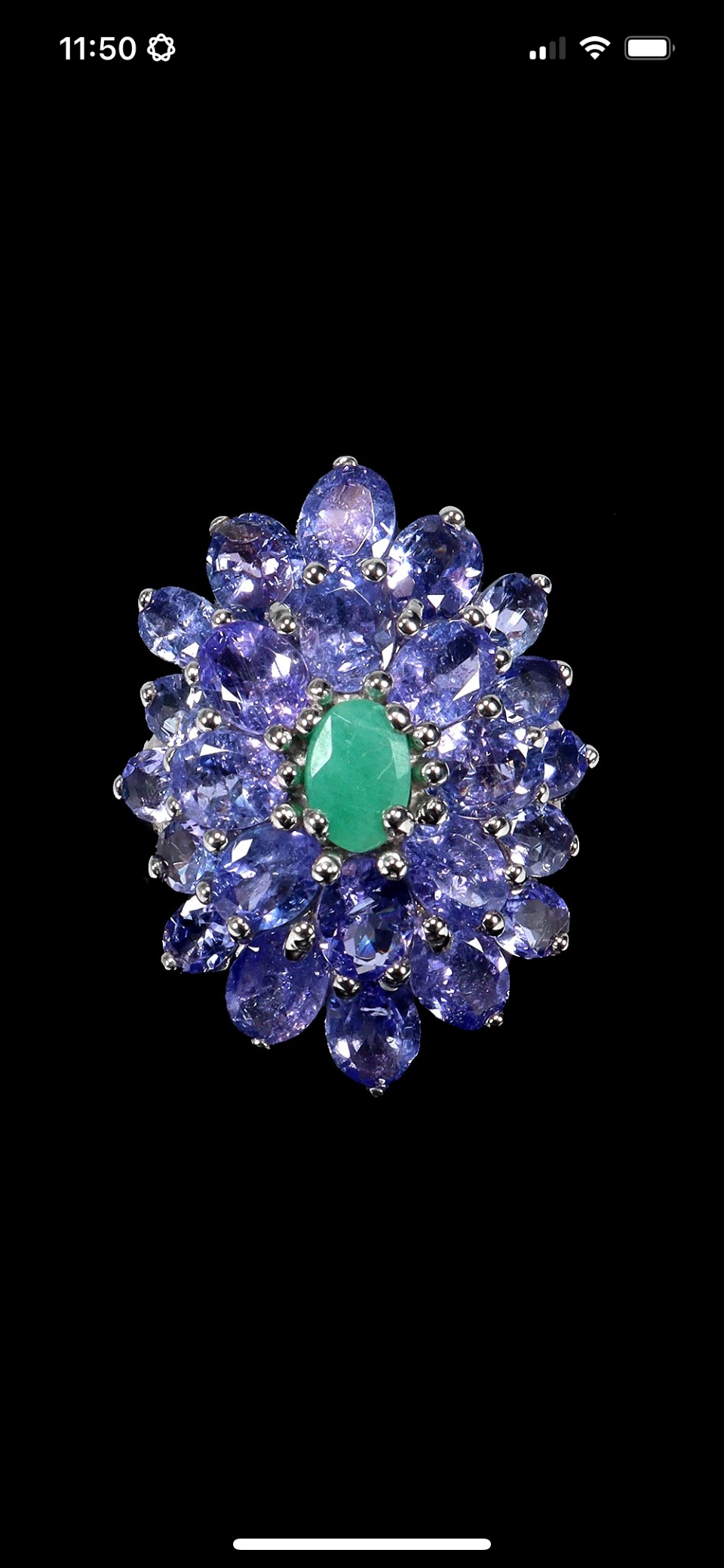 Exquisite Genuine Emerald & Tanzanite Ring