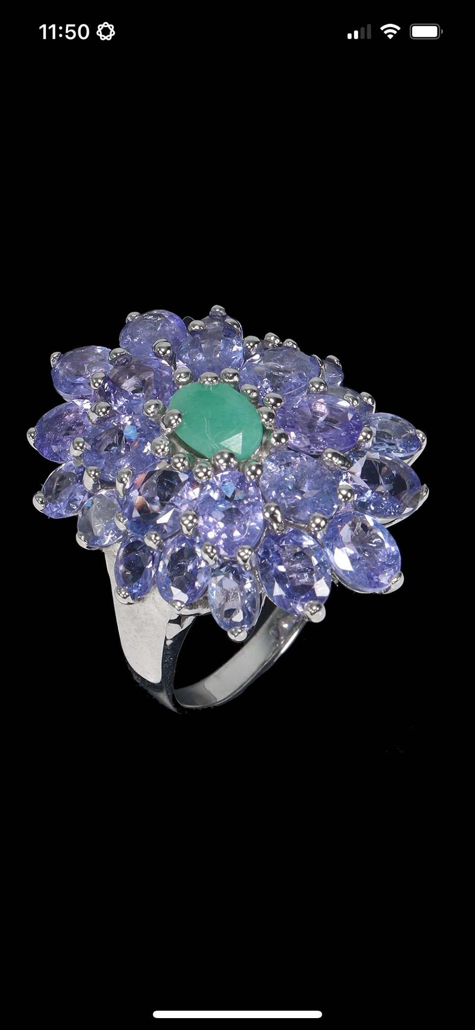 Exquisite Genuine Emerald & Tanzanite Ring