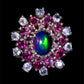 Genuine Black Opal with Tanzanite & Rhodolite Garnets Ring