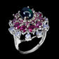Genuine Black Opal with Tanzanite & Rhodolite Garnets Ring