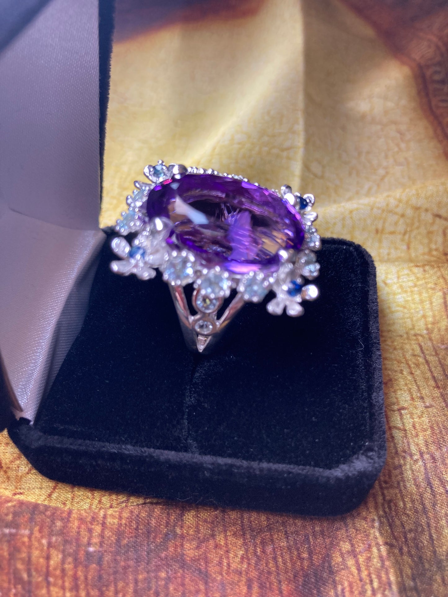 Genuine 17 CTW  Amethyst, Sapphires & Topaz Ring