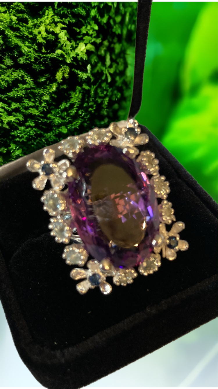 Genuine 17 CTW  Amethyst, Sapphires & Topaz Ring