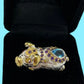 Artistic, Genuine Blue Topaz & Amethyst Unique Piggy Ring
