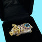 Artistic, Genuine Blue Topaz & Amethyst Unique Piggy Ring