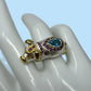 Artistic, Genuine Blue Topaz & Amethyst Unique Piggy Ring