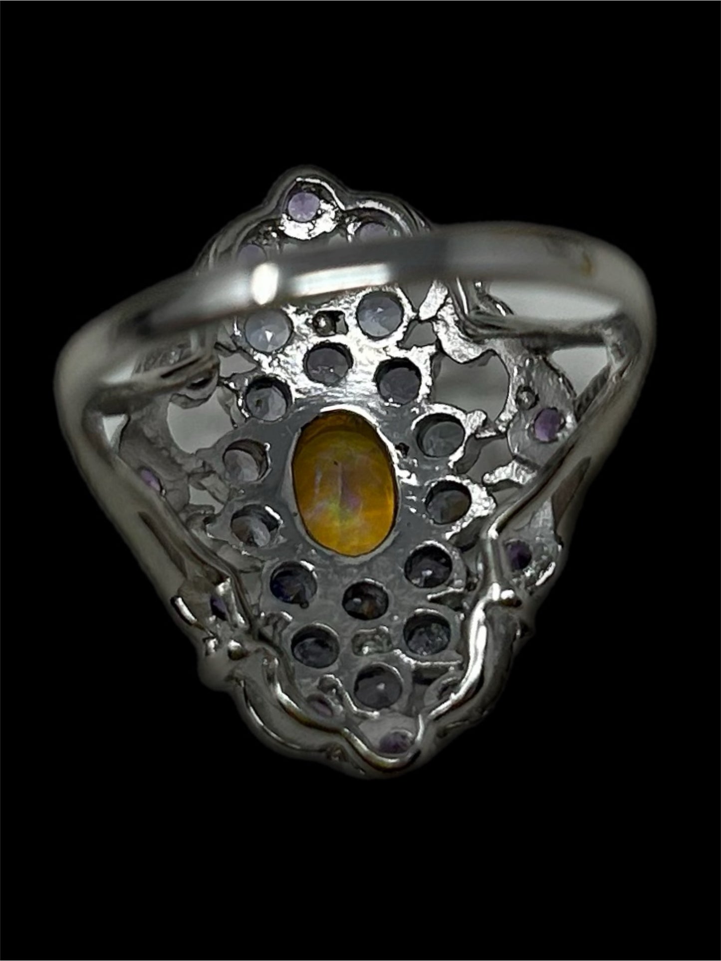 Genuine Natural, Fiery Faceted Opal & Tanzanite Ring