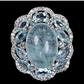 Rare 14mm by 10mm genuine Aquamarine Cabochon encrusted with Marquee shaped faceted Aquamarines