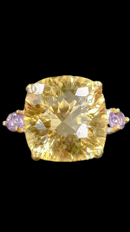 Exceptional fancy faceted cut, Genuine Citrine Ring