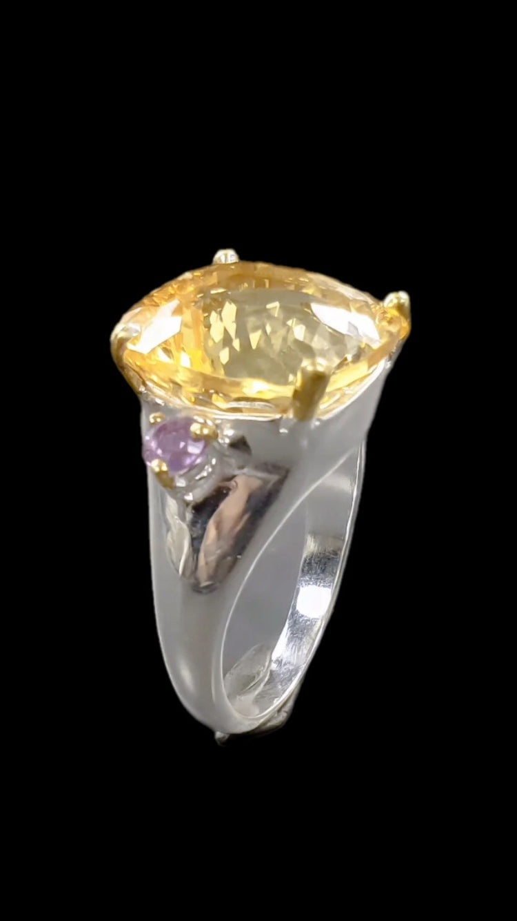 Exceptional fancy faceted cut, Genuine Citrine Ring