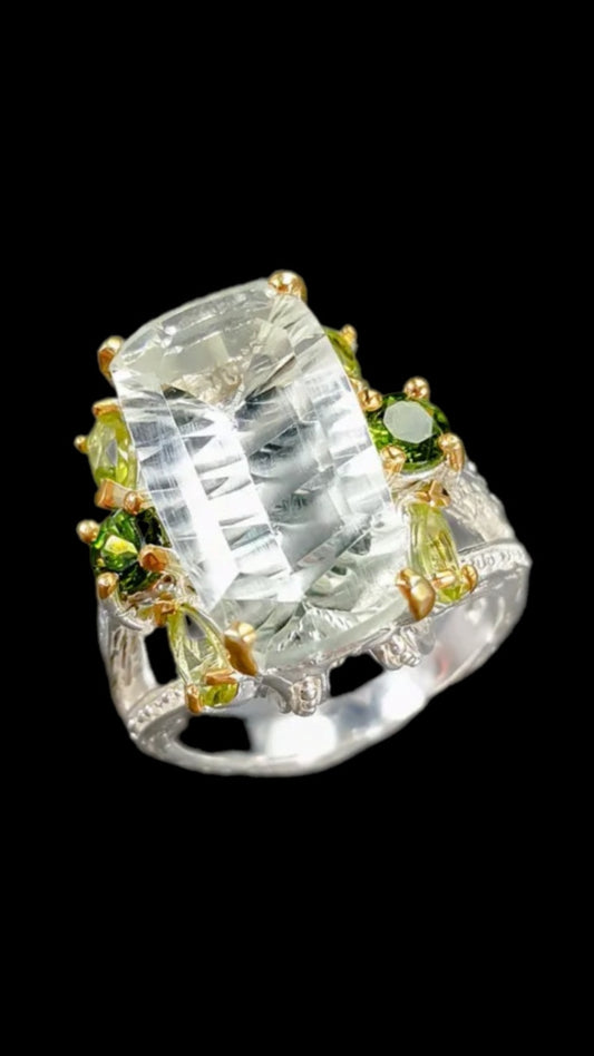 Genuine Green Amethyst & Russian Chrome Diopside Ring