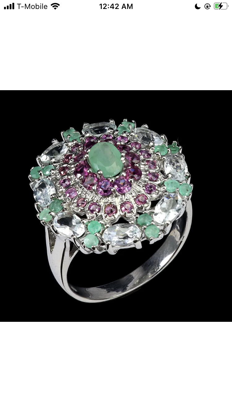 Genuine Emerald & Aquamarines Ring