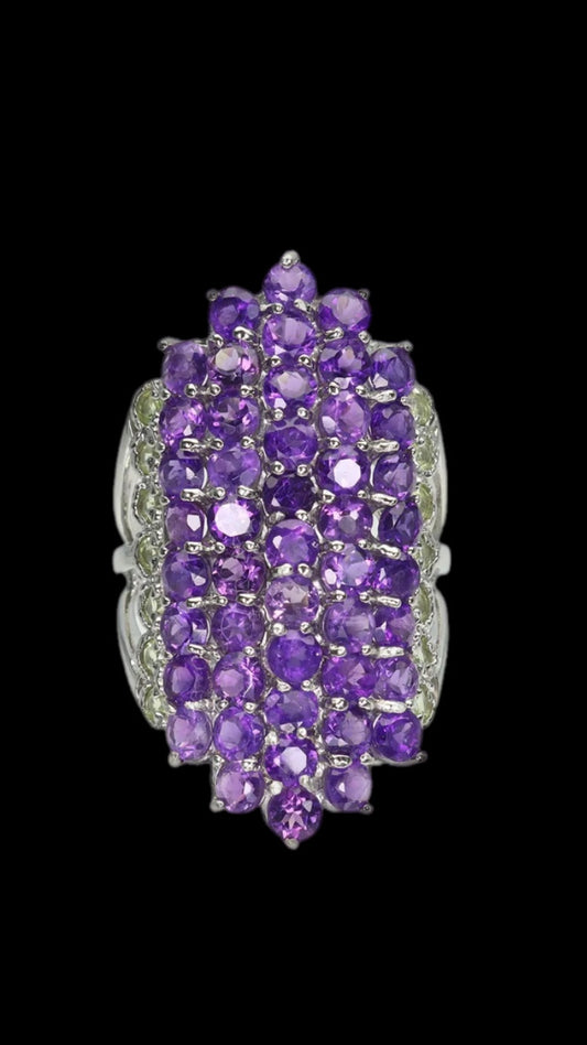 Majestic Genuine Amethyst & Peridot Cocktail Ring