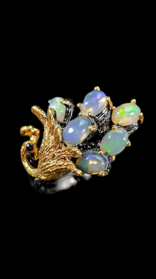 Genuine Fiery Opal Peacock Ring