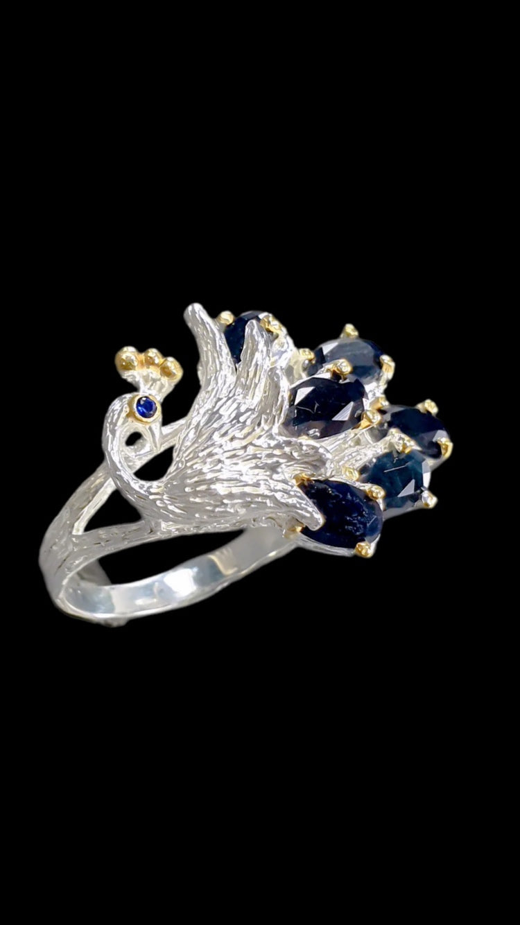 Unique Genuine Sapphires Peacock Ring