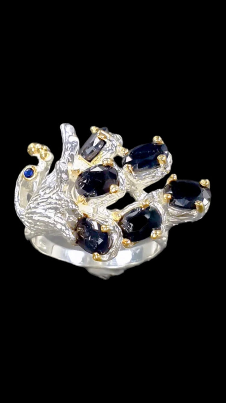Unique Genuine Sapphires Peacock Ring