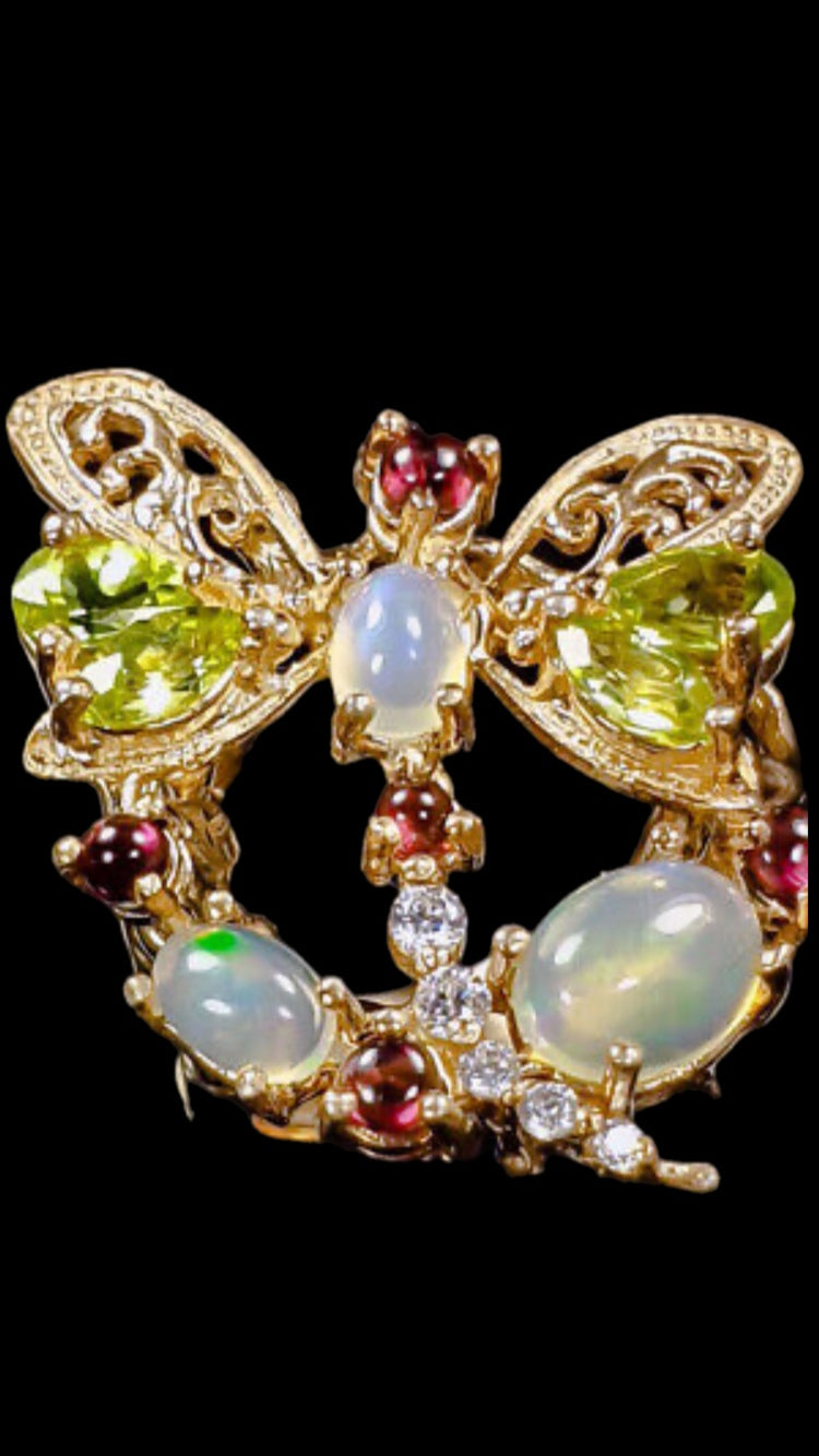 Breathtaking Genuine Opal & Peridot Firefly Ring