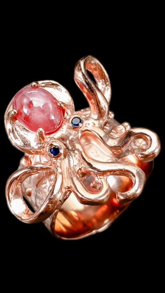 Genuine Ruby Cabochon Octopus Ring