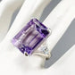 Elegant, Emerald Cut Faceted Genuine Amethyst Ring