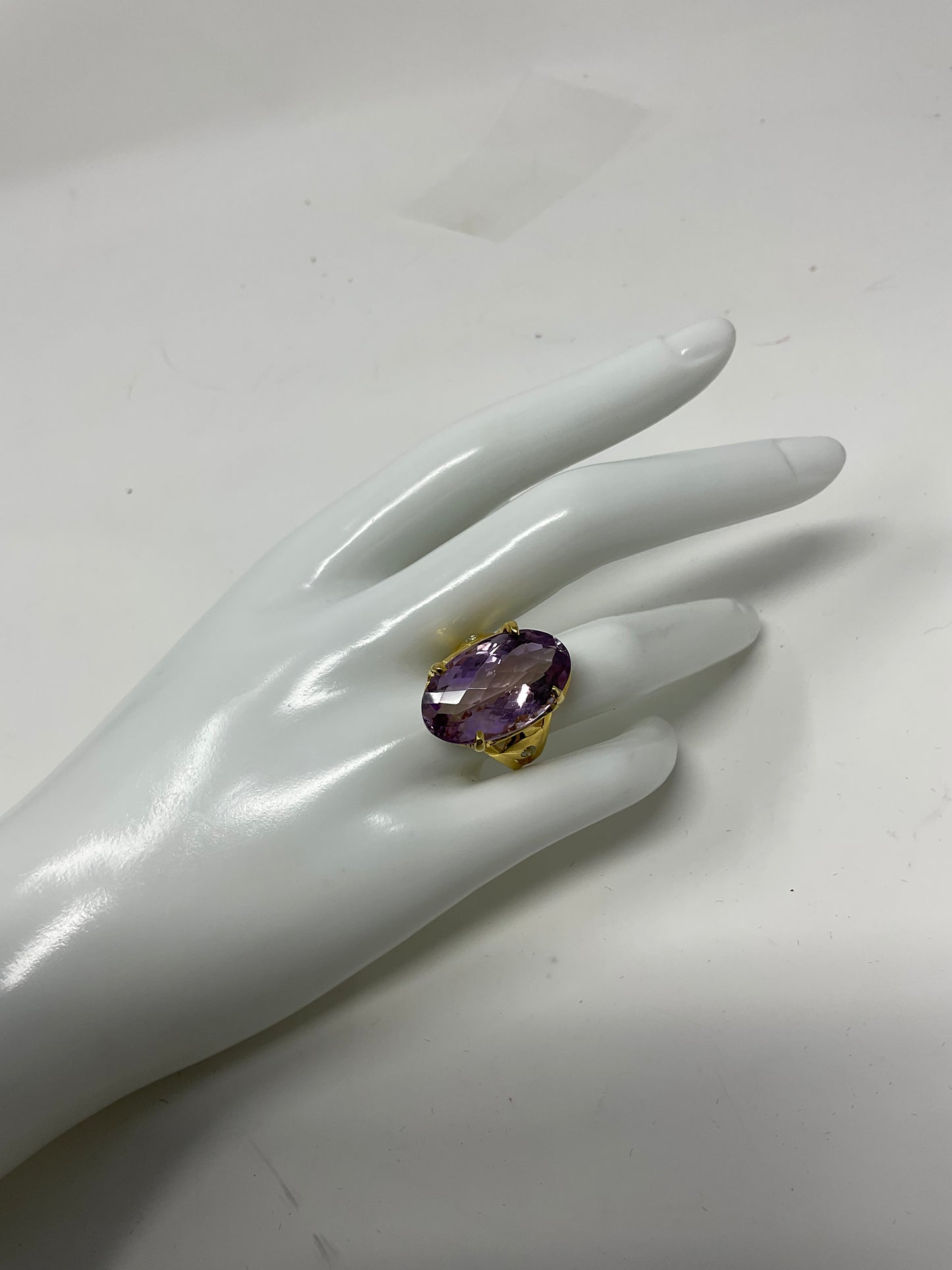 Genuine Amethyst 24 CTW Ring Unusual Marquee Checkerboard Faceted