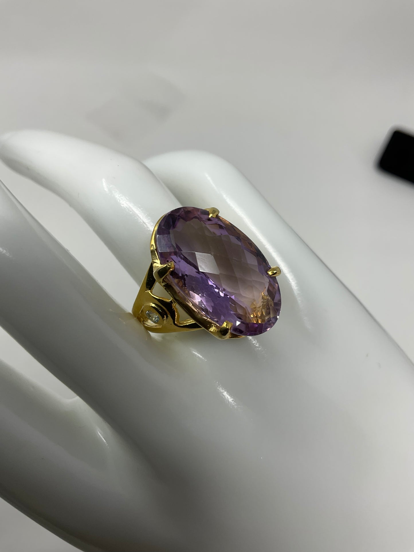 Genuine Amethyst 24 CTW Ring Unusual Marquee Checkerboard Faceted