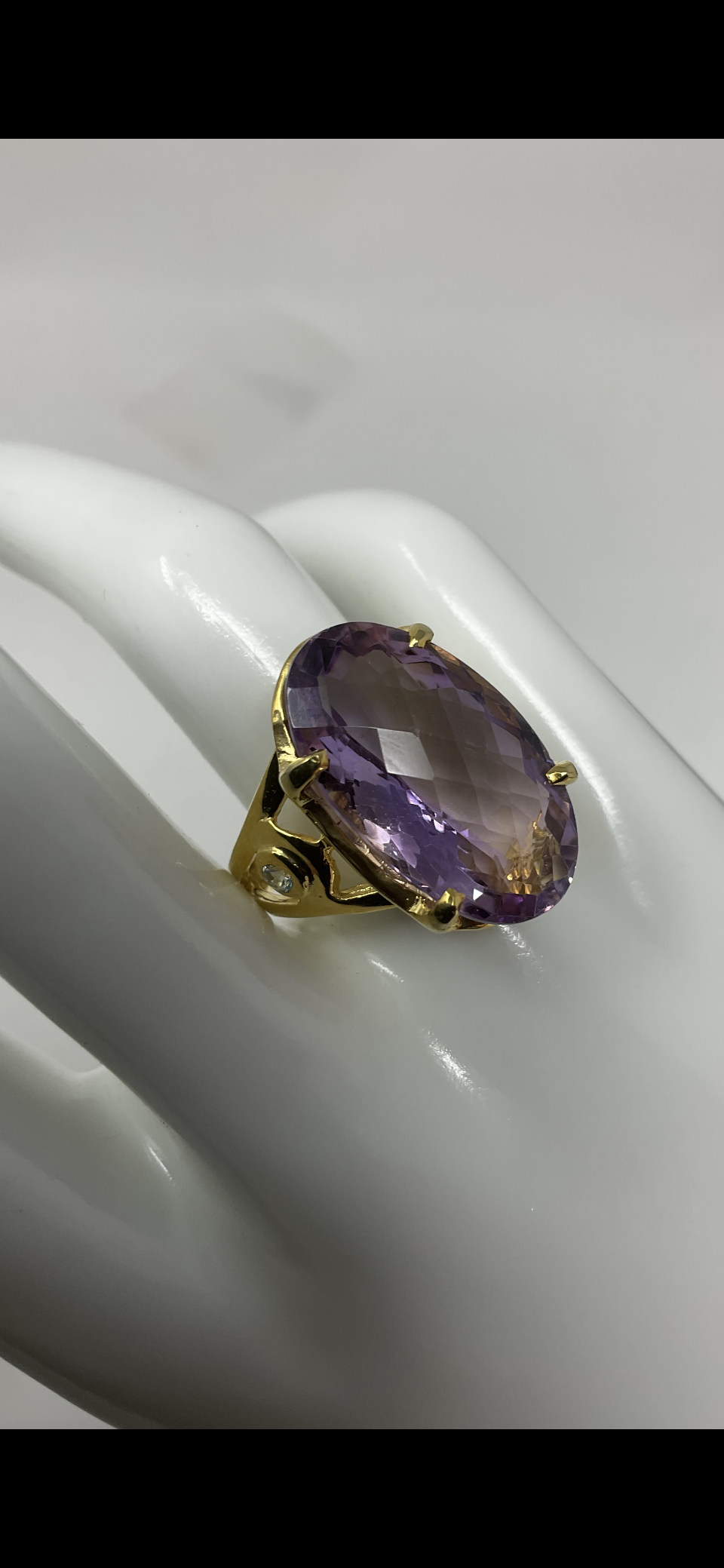 Genuine Amethyst 24 CTW Ring Unusual Marquee Checkerboard Faceted