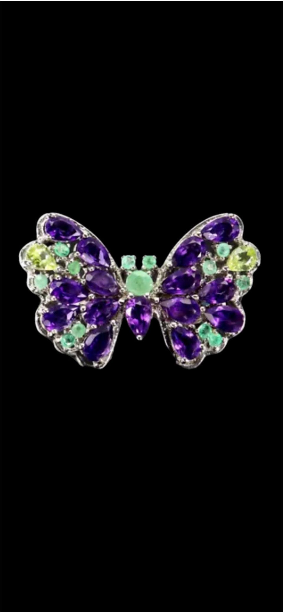 Genuine Amethyst & Emerald Butterfly Ring