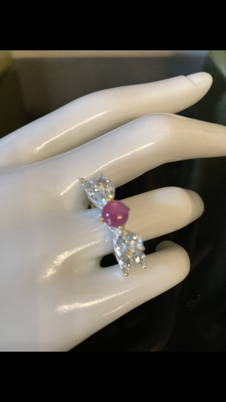 Genuine Pink Ruby & Blue Topaz Ring