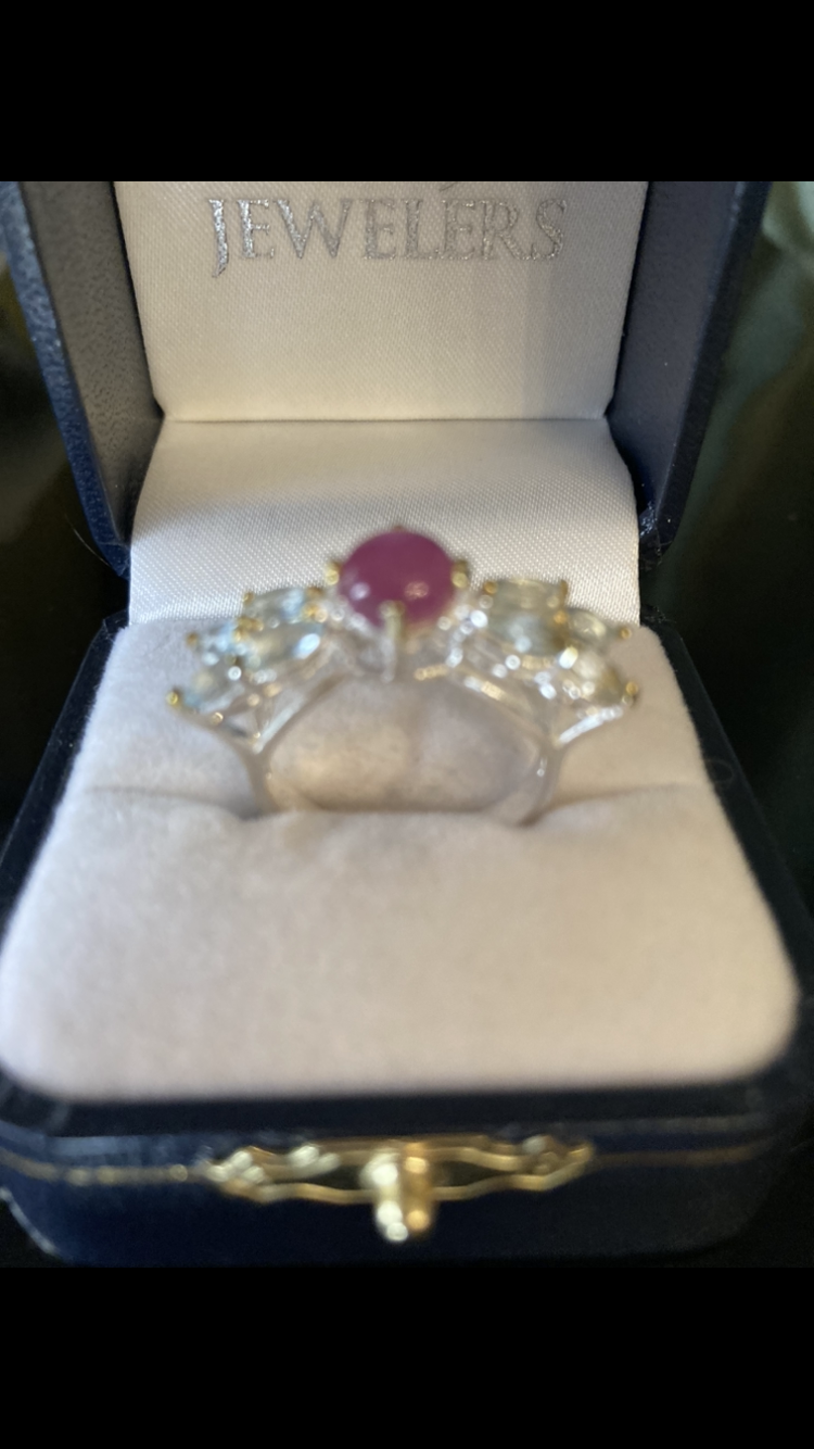 Genuine Pink Ruby & Blue Topaz Ring