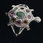 Genuine Emerald & Rhodolite Garnets Turtle Ring