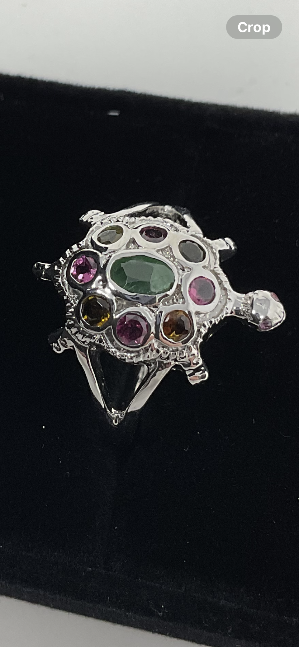Genuine Emerald & Rhodolite Garnets Turtle Ring