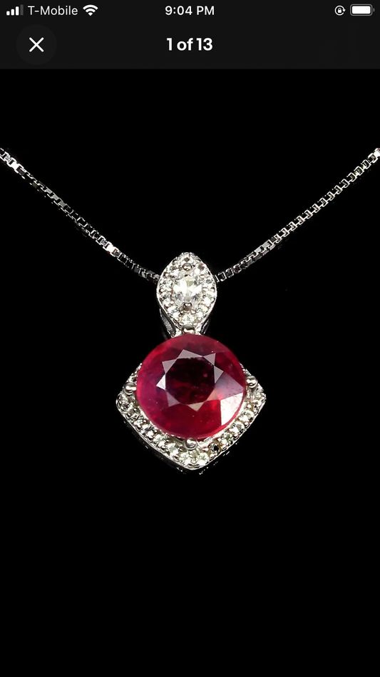 Genuine Ruby & White Topaz Pendant