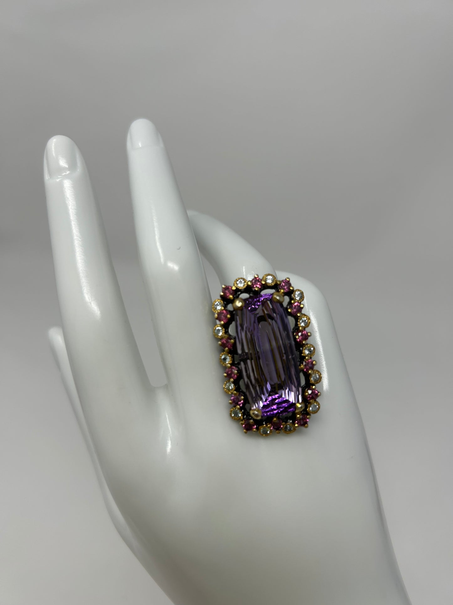 A Rare Treasure, Genuine 37 CTW Genuine Amethyst Ring, Encrusted with Garnets & White Tooaz