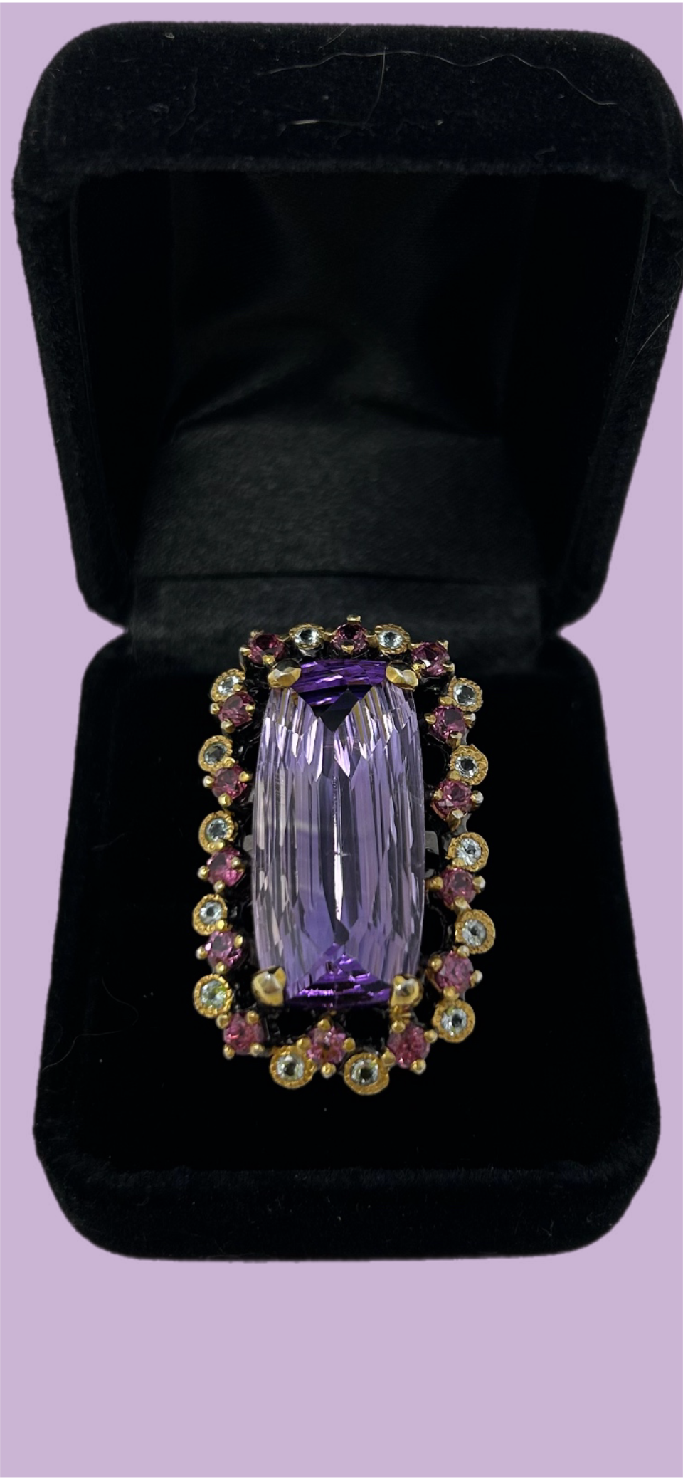 A Rare Treasure, Genuine 37 CTW Genuine Amethyst Ring, Encrusted with Garnets & White Tooaz