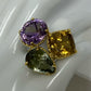 Hold For Victoria Custom Designed Triad Of Genuine Amethyst, Golden Citrine & Green Amethyst Ring