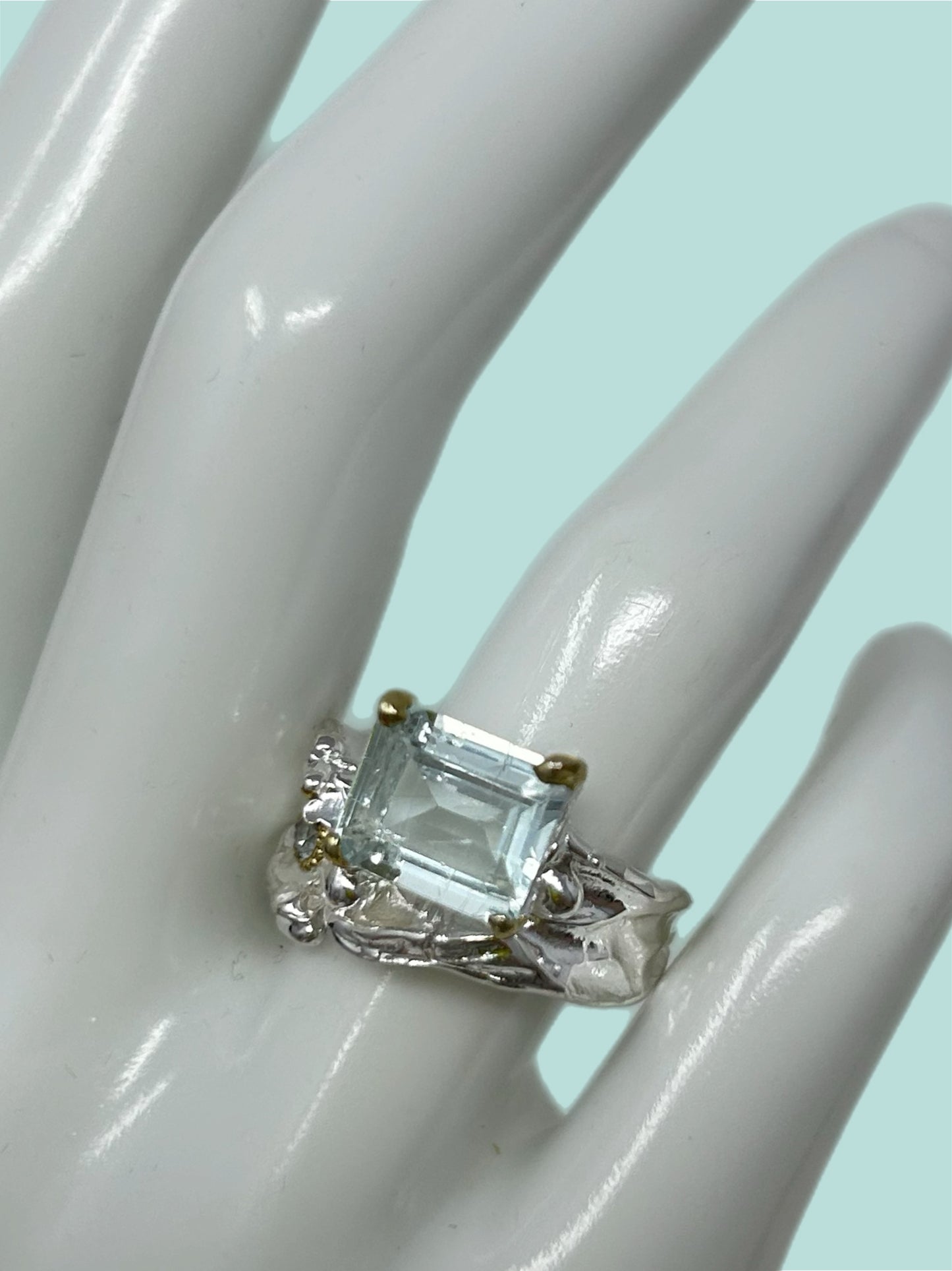Genuine Natural Rare Aquamarine, Contemporary Emerald Cut, 10mm by 8mm