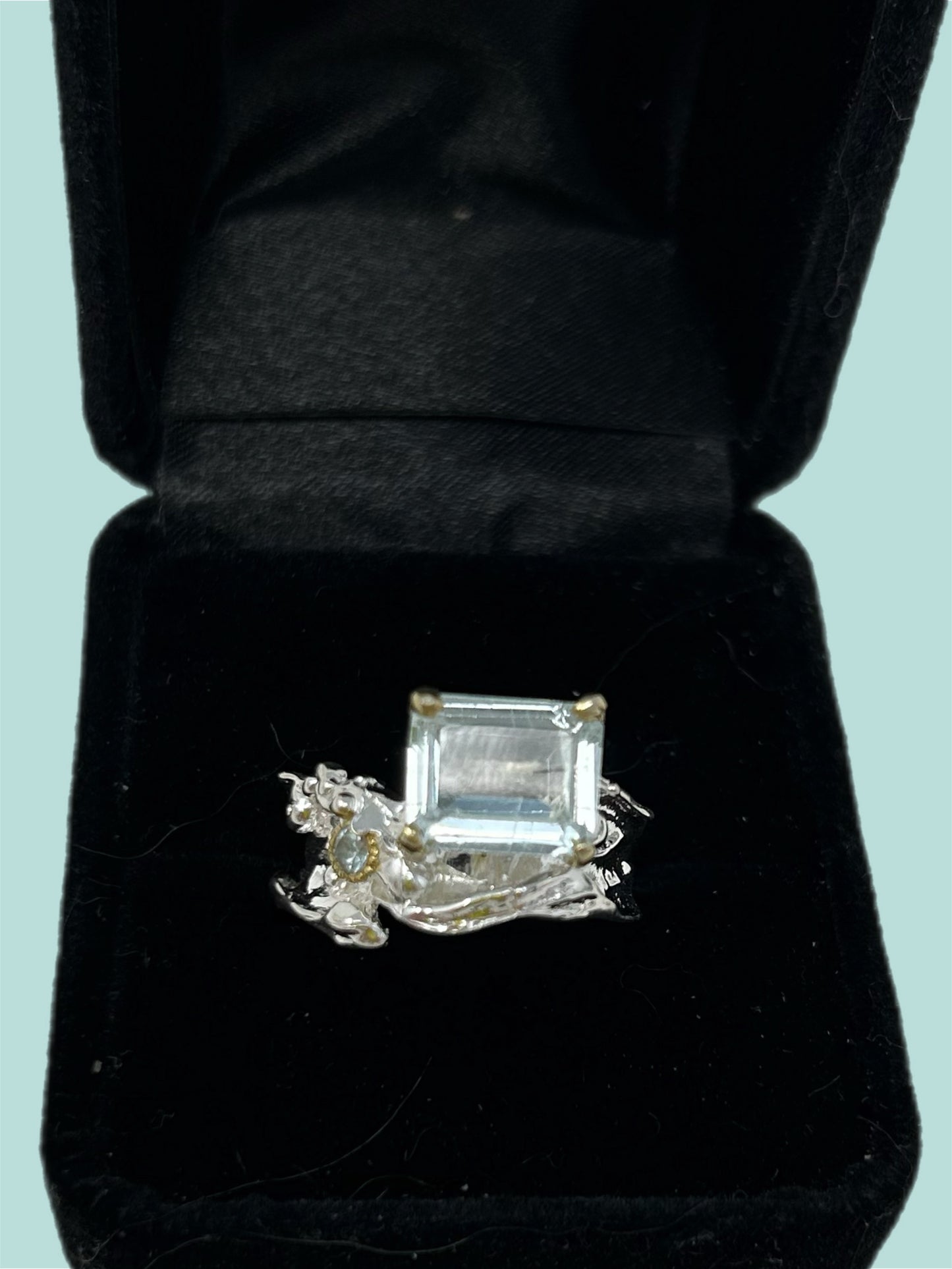 Genuine Natural Rare Aquamarine, Contemporary Emerald Cut, 10mm by 8mm