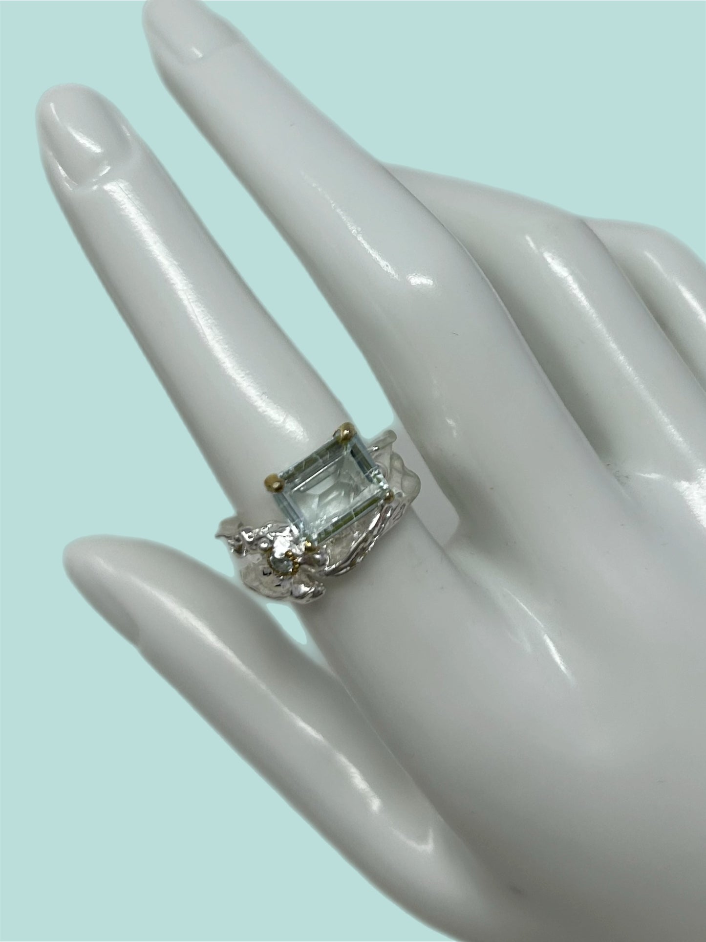 Genuine Natural Rare Aquamarine, Contemporary Emerald Cut, 10mm by 8mm