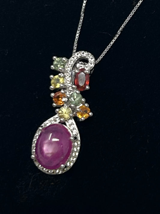 Genuine Star Ruby Pendant with Sapphires & Tourmaline’s