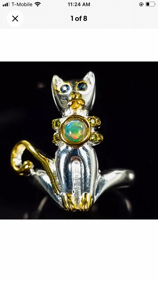 Genuine Opal Kitty Cat Ring