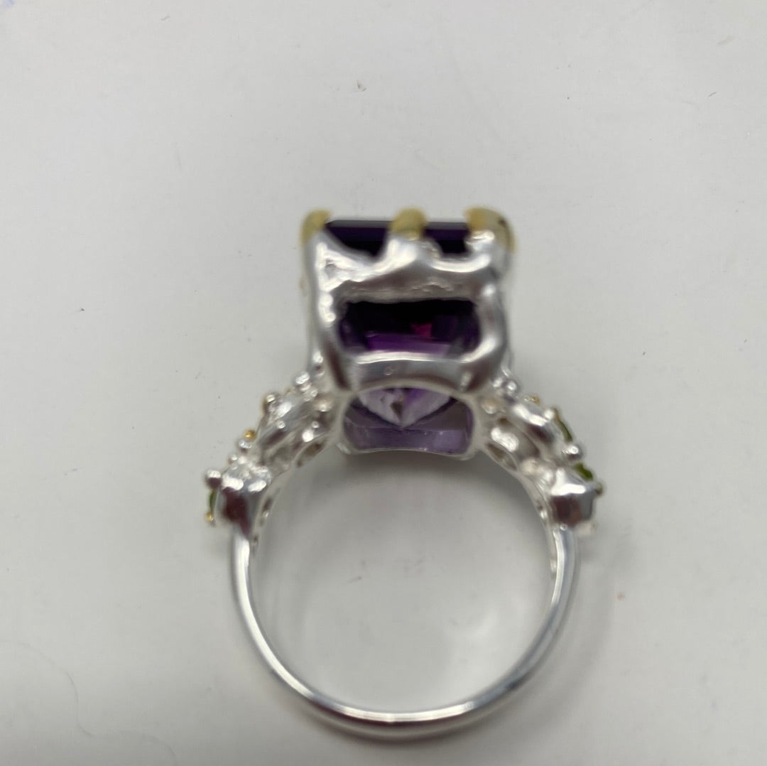 Emerald Cut Genuine 17 CTW Amethyst Ring