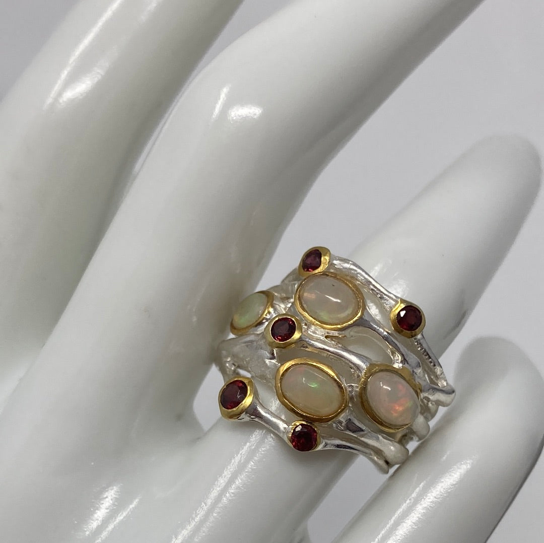 Fabulous Genuine Opal and Garnet Band Ring Band Ring