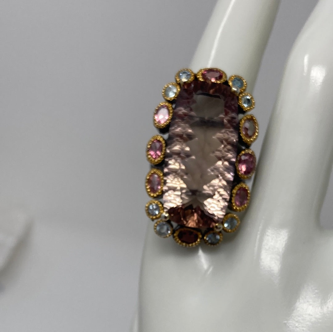 Natural 38 CTW Genuine Ametrine & Tourmaline Ring